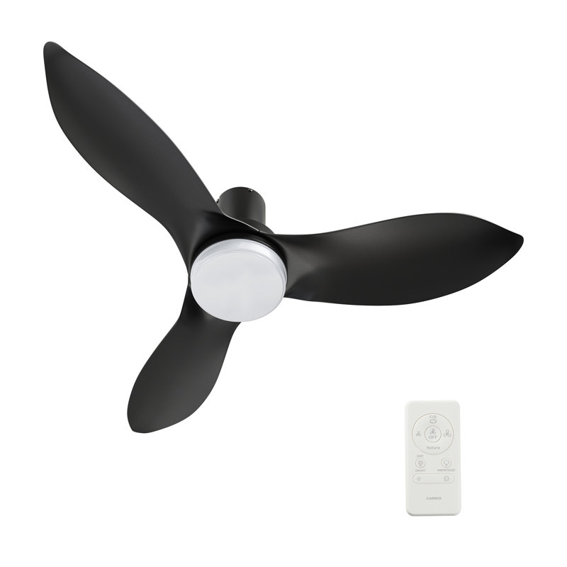 45" DC Motor Flush Mount Ceiling Fan with LED Light, Remote Control, Black