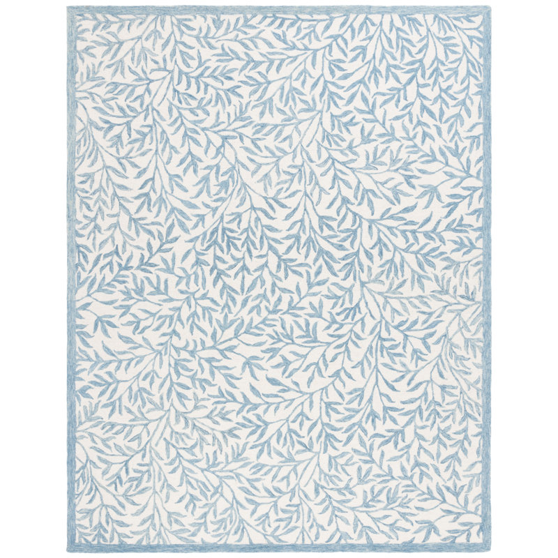 Martha Stewart Hand Tufted Wool/Cotton Floral Rug in Ivory/Blue, Rectangle 5" x 8"