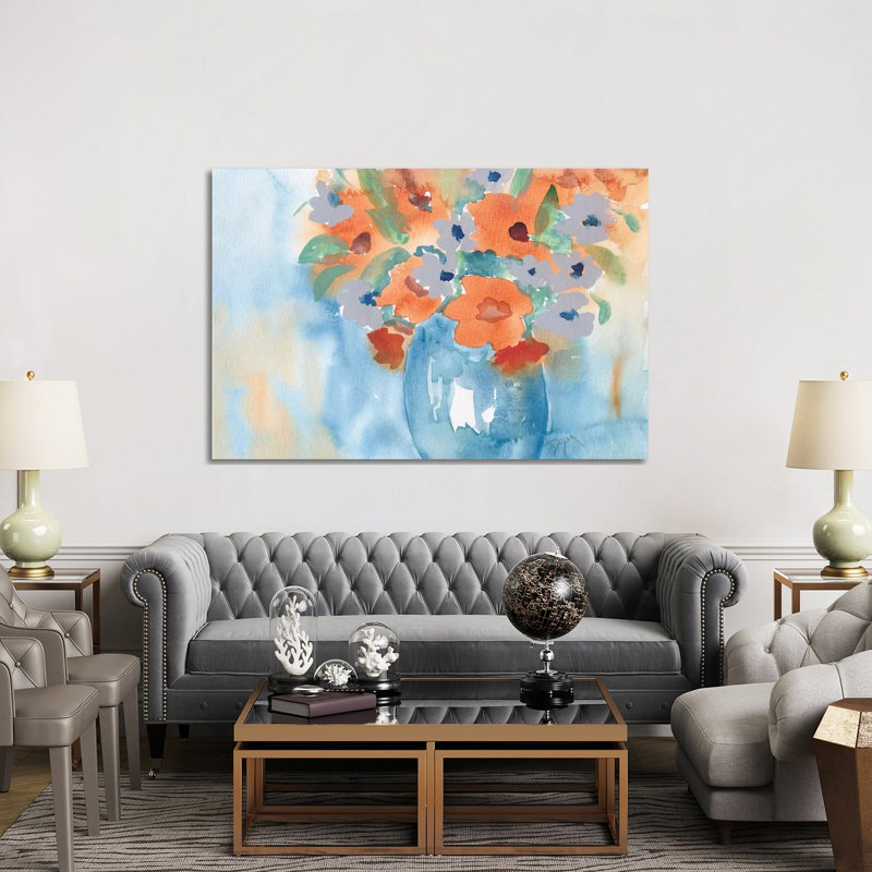 Orange Blue Bouquet 1 Piece Wrapped Canvas Wall Art, 152.5 cm H x 101.5 cm W