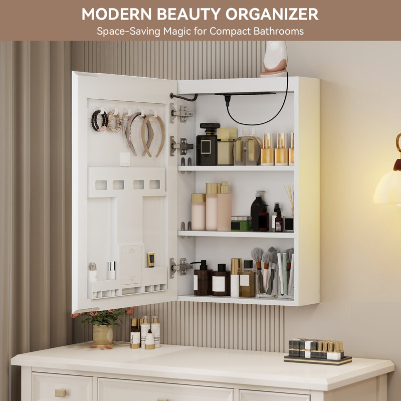 LED Bathroom Mirror Cabinet with Charging, Storage Cupboard with Built-in Rack &USB&Type-C