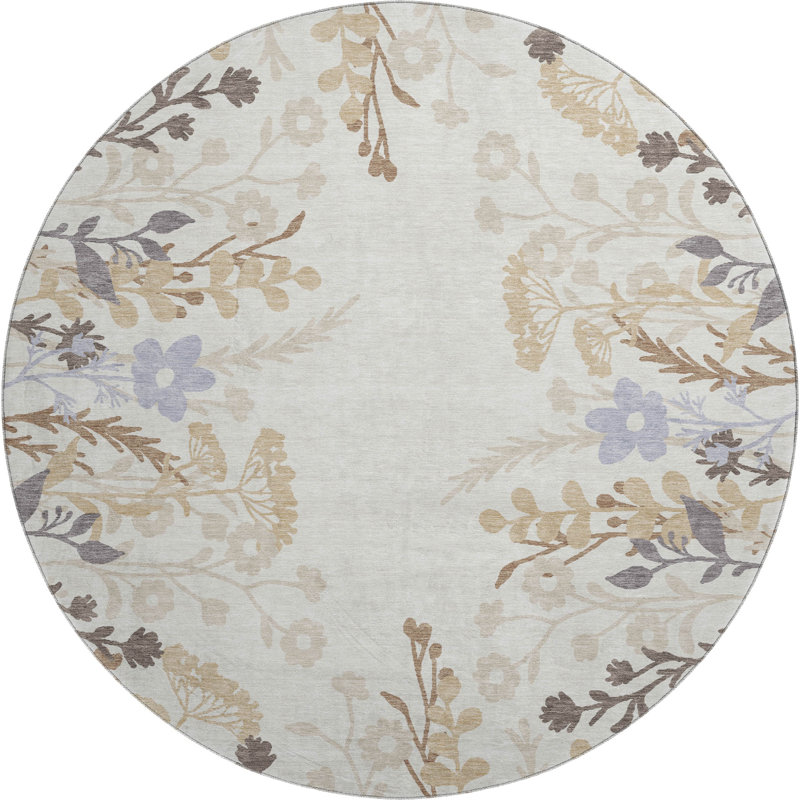 Tapis floral lavable à la machine de qualité supérieure Mayfield AMF2334, Ivory, 8' Round