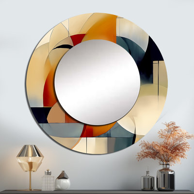 Oxier explorant des motifs abstraits I - miroir mural décoratif géométrique, miroir rond moderne, impression d'art en métal