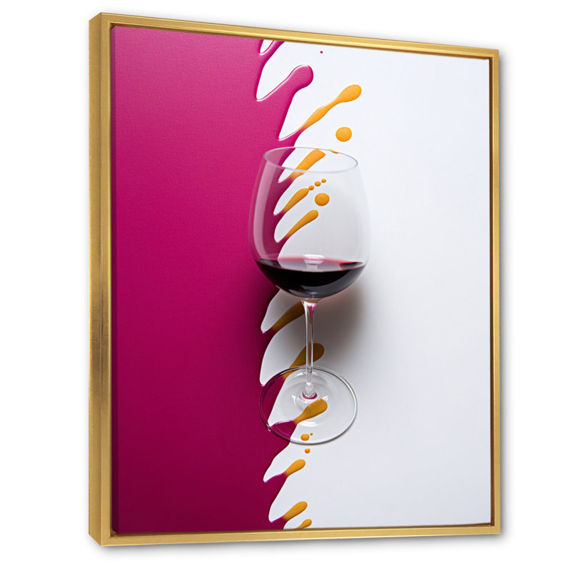 «Red Wine Glass», présentation sur toile, H 40 po x l 30 po x P 1,5 po, Cadre flottant doré