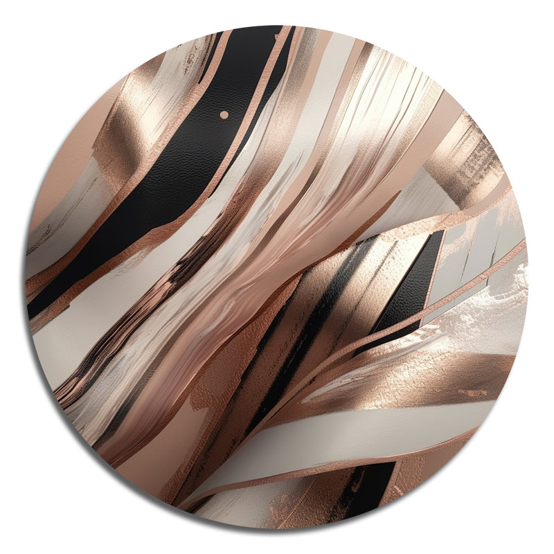 Rosegold embrassant l'essence des lignes I - art abstrait rond en marbre sur métal, H 29 po x l 29 po x P 1 po