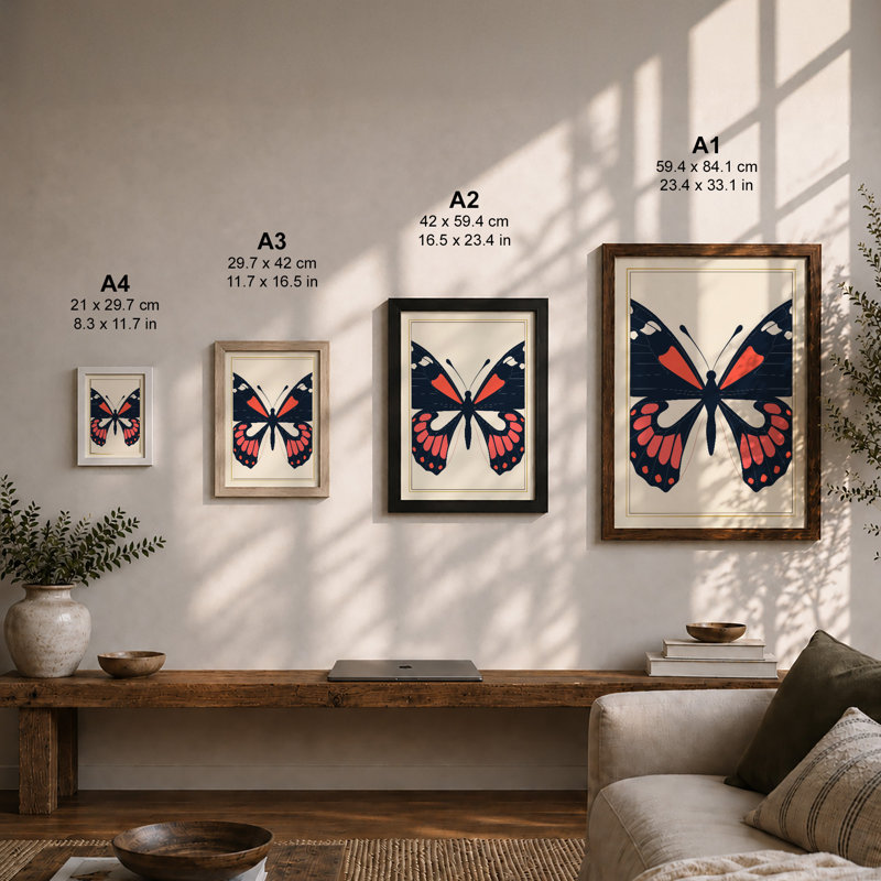 Butterfly Geometric - Framed Print, A1 - 84.1 x 59.4 cm, Black