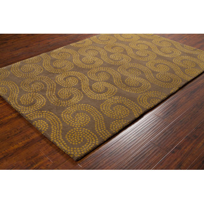 Stella Authentic Hand-Tufted Handmade Golden Spiral Design on Brown Wool Mid-Century Modern Area Rug