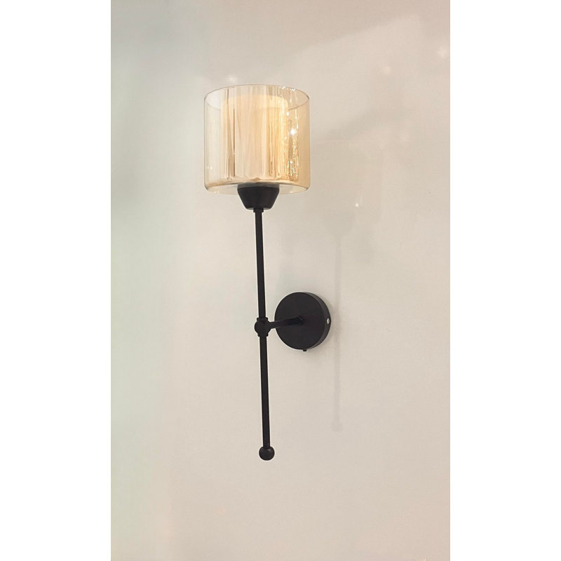 Elegant Wall Lamp with Metal Body & Glass Cap, Black and Cream, 23.6 x 5.9 x 11.8 inches | 1 x 3.15W LED Socket, Battery Operated (3 AA) | 4500K Brightness, On/Off Switch, Perfect for Home Decor & Modern Spaces