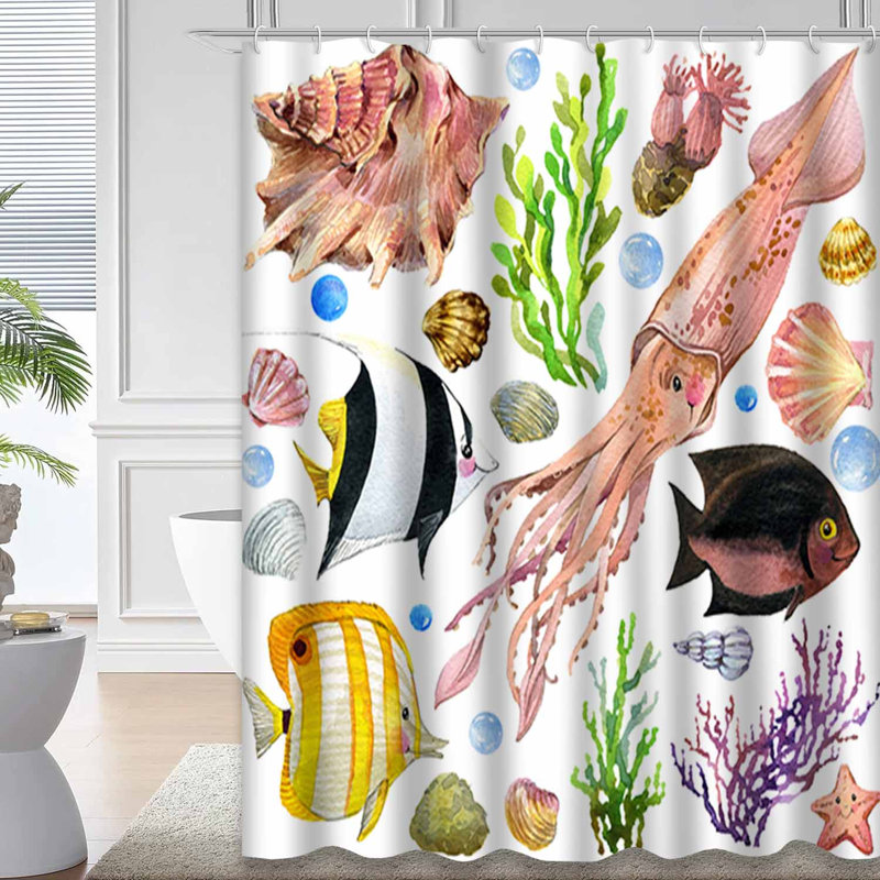 Rideau de douche avec 12 crochets Exotic Fish and Coral Reef, L 72 po x l 72 po