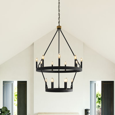 Adriana 15-Light 2-Tier Dimmable Wagon Wheel Chandelier