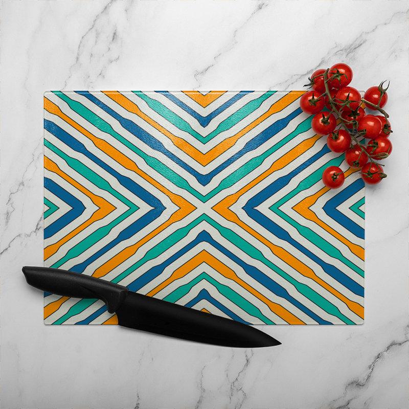 Ethnic Geometric Figures Glass Chopping Board, 28cm L x 20cm W
