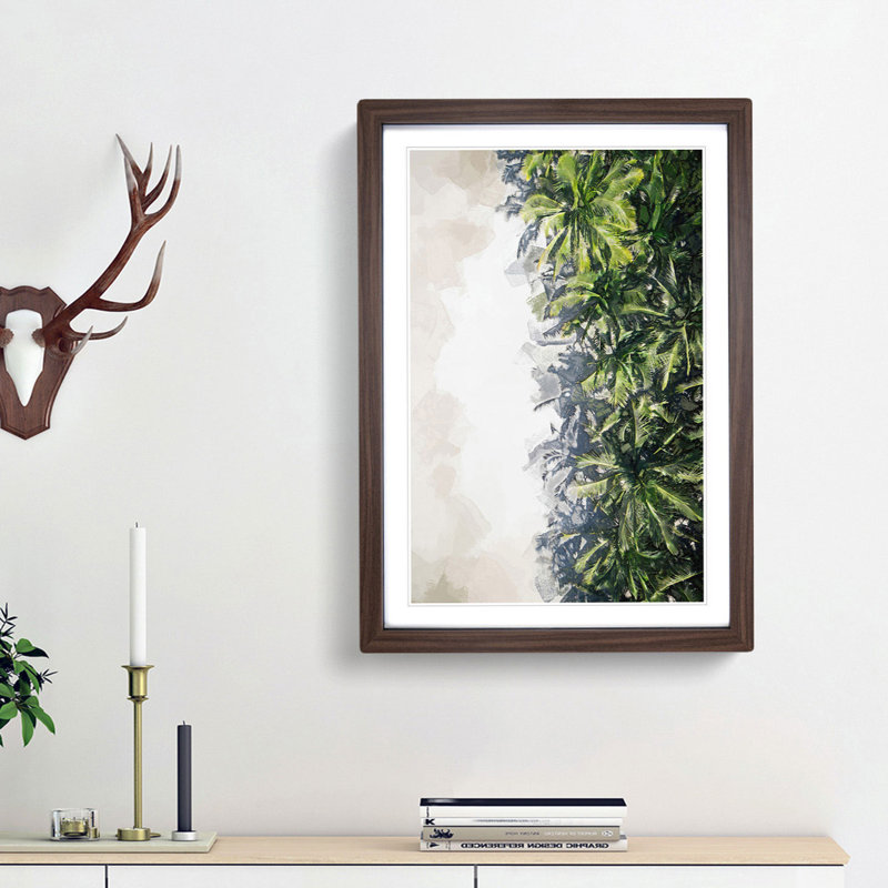 Palm Trees the Beach in Abstract - Picture Frame Graphic Art Print, 48cm H x 36cm W x 2cm D, Walnut Framed