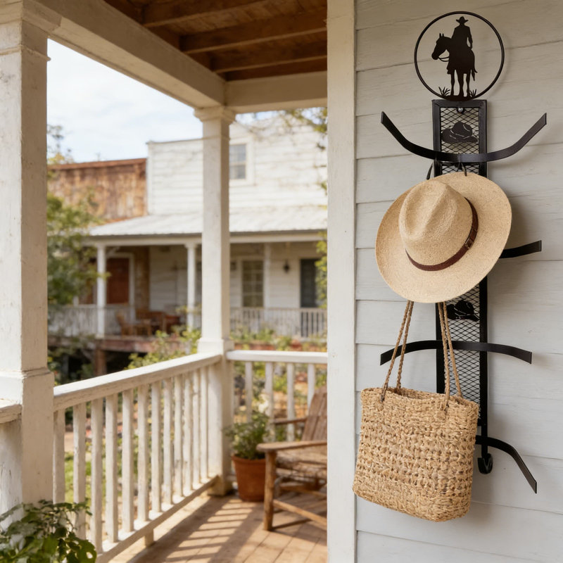Support à chapeau Western avec 4 fentes - Support de chapeau de cowboy en métal rustique pour mur ou porte - Protecteur de forme de chapeau avec crochets supplémentaires pour clés et accessoires - Ranch and Country Home Decor