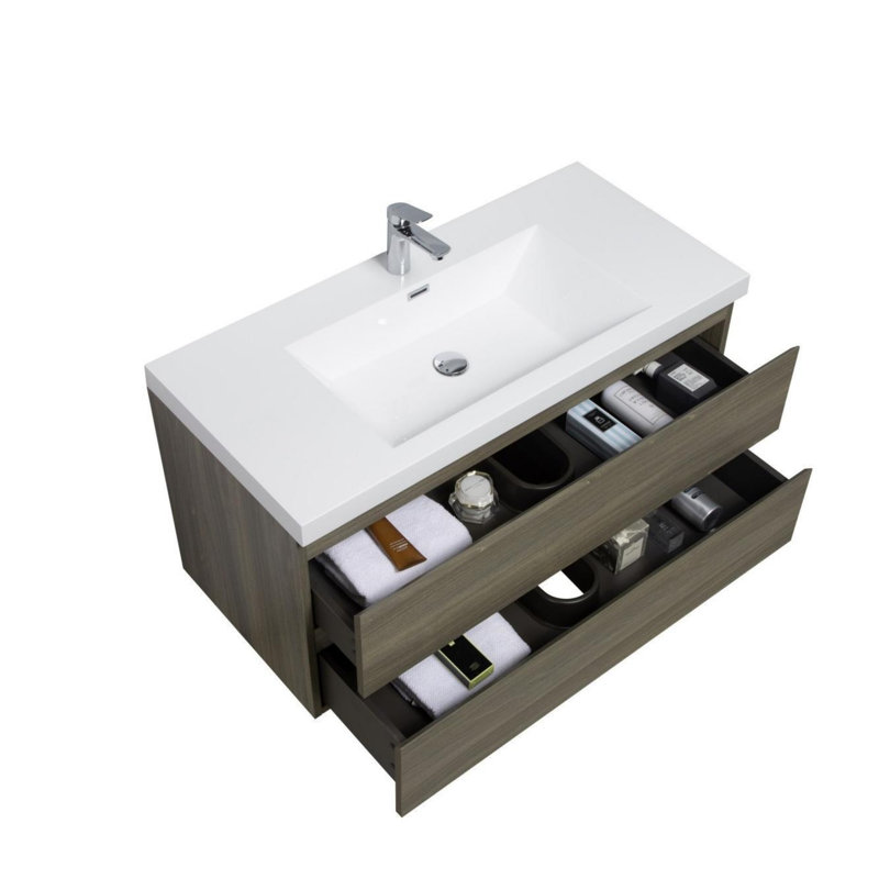 Meuble-lavabo mural moderne pour salle de bain, Gris