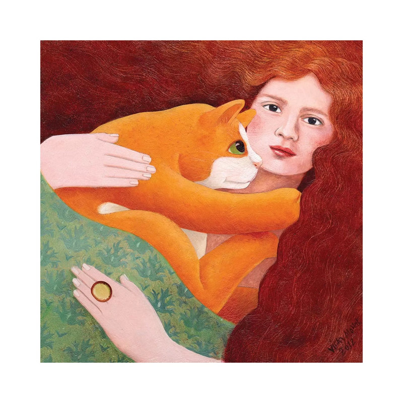 Girl With Ginger Cat by Vicky Mount - Wrapped Canvas Gallery-Wrapped Canvas Giclée, 30.48 cm H x 30.48 cm W