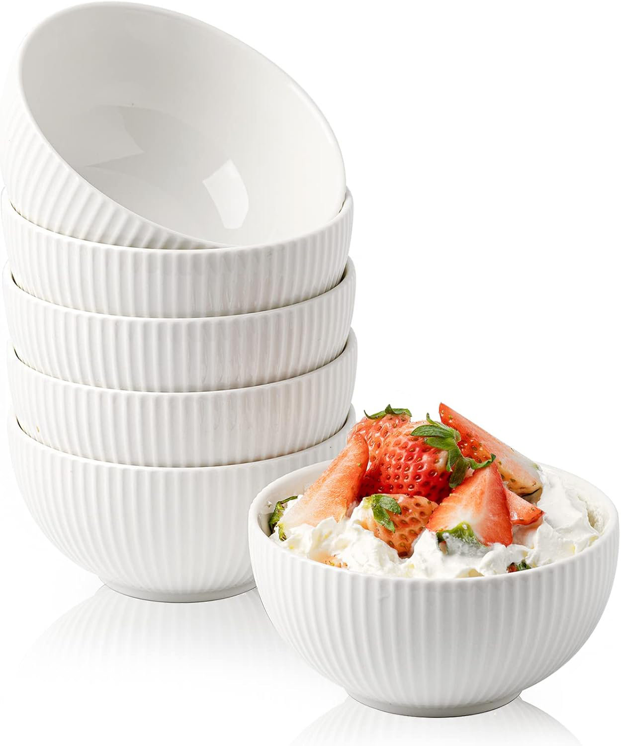 Set Of 6 Porcelain Dessert Bowls, 4.5-Inch Microwave & Dishwasher Safe Ceramic Bowls For Ice Cream, Snacks, Side Dishes & More