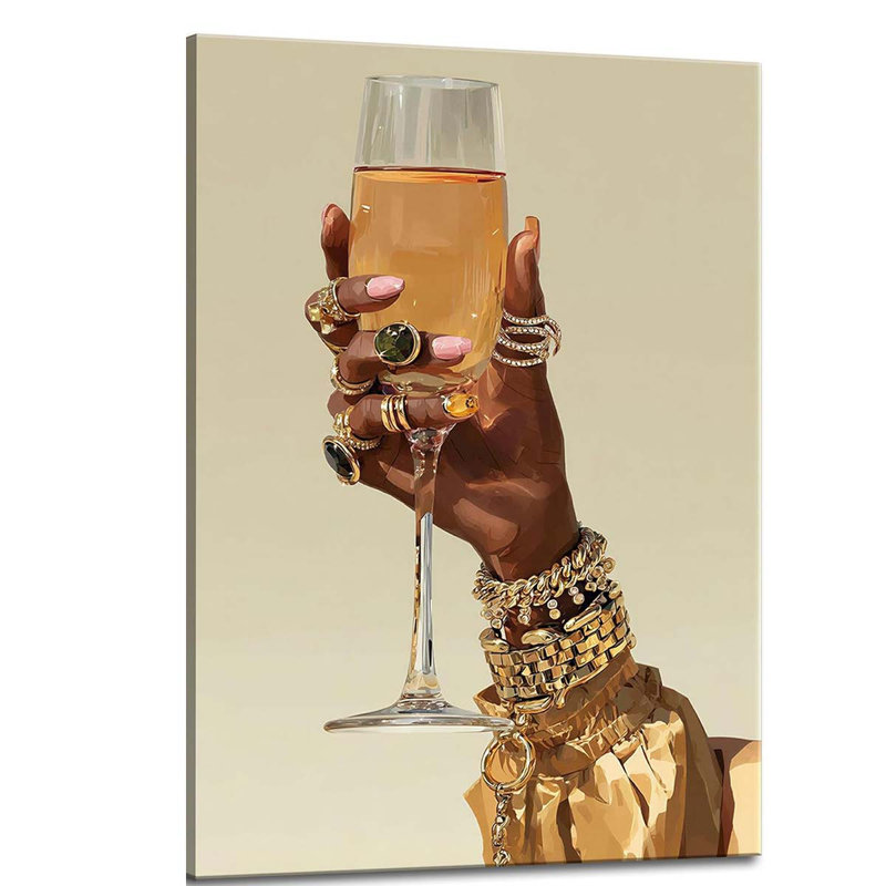 Fashion Girl Martini Hand Painting Decor Pictures African American Goblet Bar Cart., 40 cm H x 30 cm W