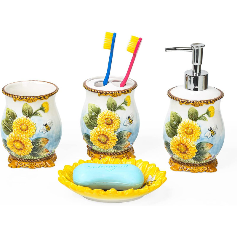 Ceramic Sunflower Bathroom Accessories Set