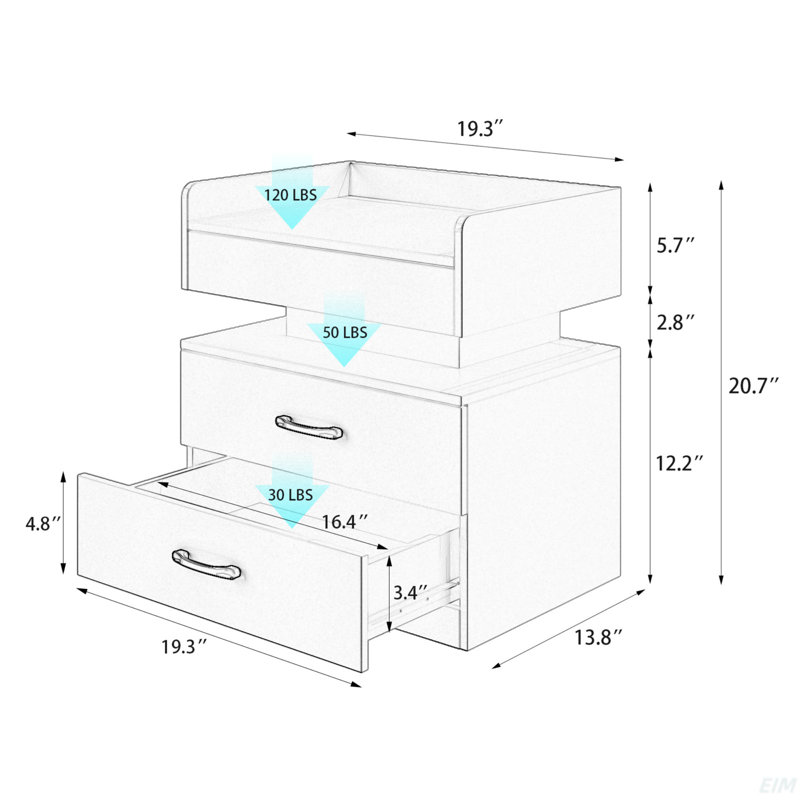 1 Set Nightstand With Adjustable LED Strip Light, 2-Drawers, Large Storage Space, Suitable For Bedside Table, Coffee Table, Sofa Side Table Or End Table For Study Desk