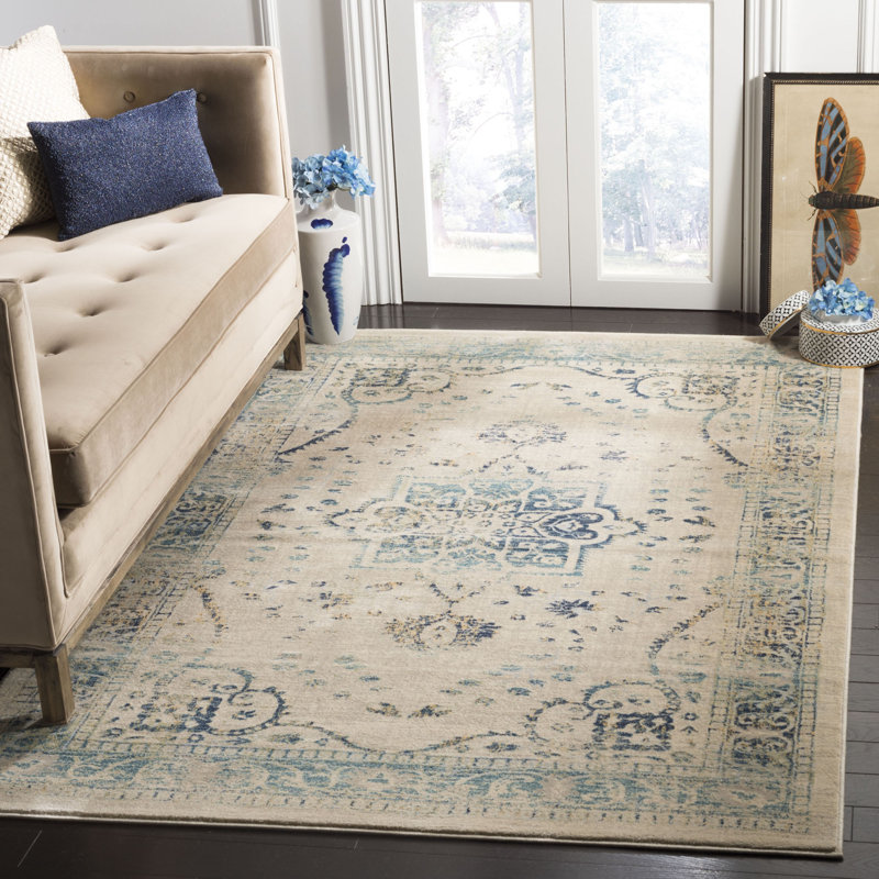 Annette Oriental Beige/Turquoise Area Rug, Rectangle 4' x 6'