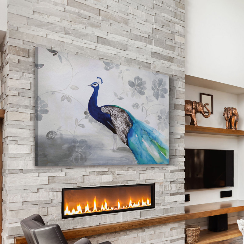 «Peacock Fable Cool» par Christine Lindstrom, reproduction sur toile, H 12 po x l 18 po