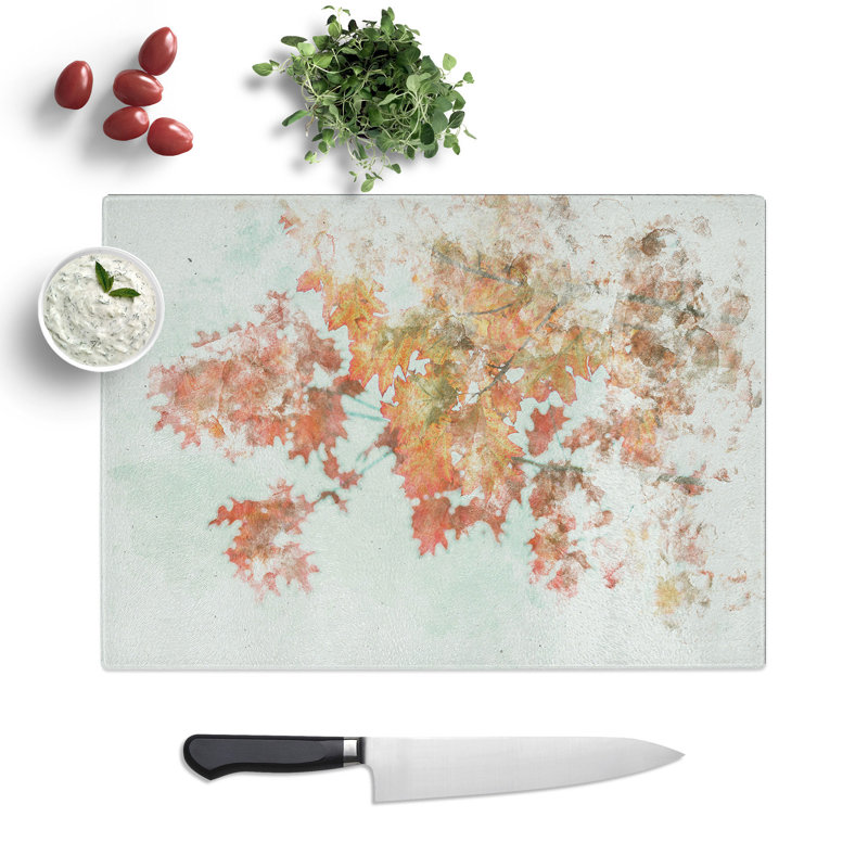 Tempered Glass Autumn Leaves Watercolour Chopping Board, 28.5 cm x 39 cm