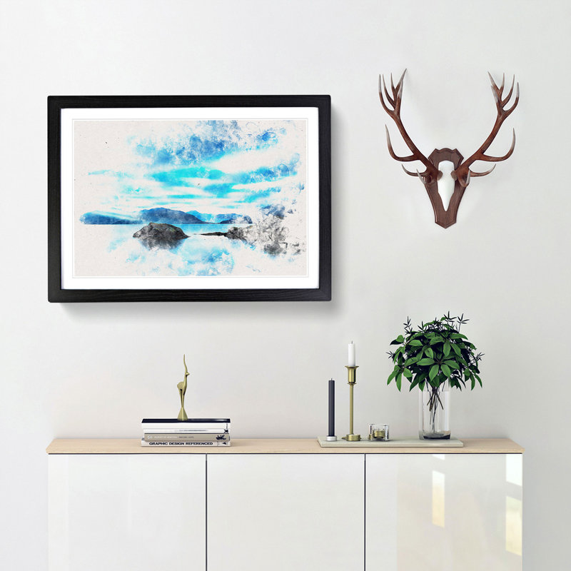 View Of Glencoe In Scotland Watercolour - Framed Print, 62cm H x 87cm W x 2cm D, Black