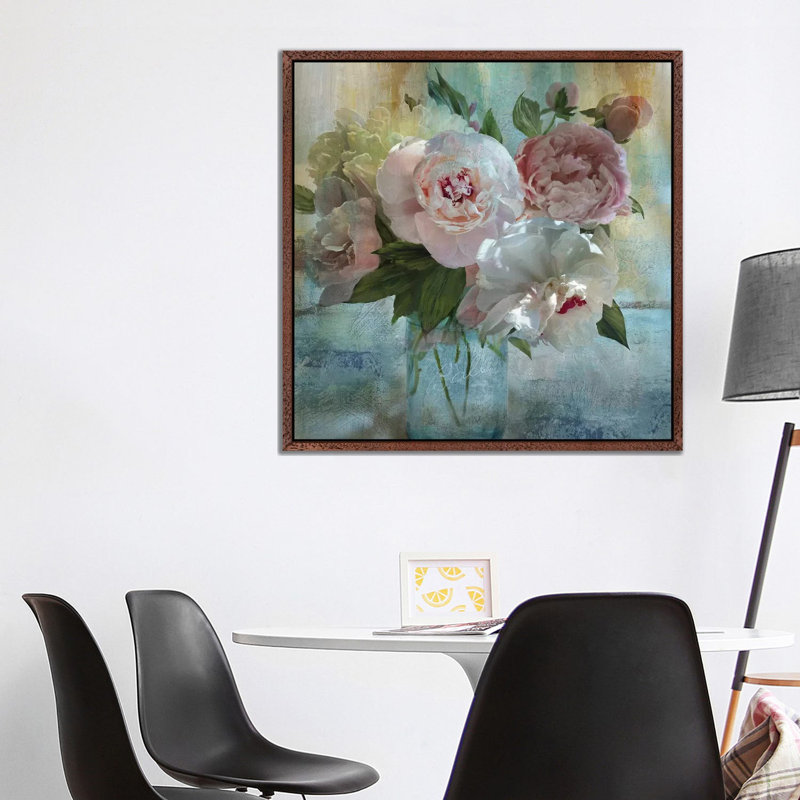 Peony Bouquet I by Nan - Painting on Canvas, 93.98 cm H x 93.98 cm W, Classic Brown Wood Framed