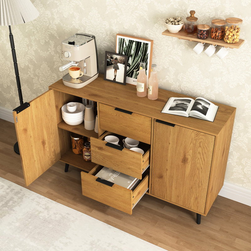 Armoire de cuisine 47,2 po, 3 tiroirs et 2 portes, couleur bois naturel, buffet robuste et pratique, armoire polyvalente