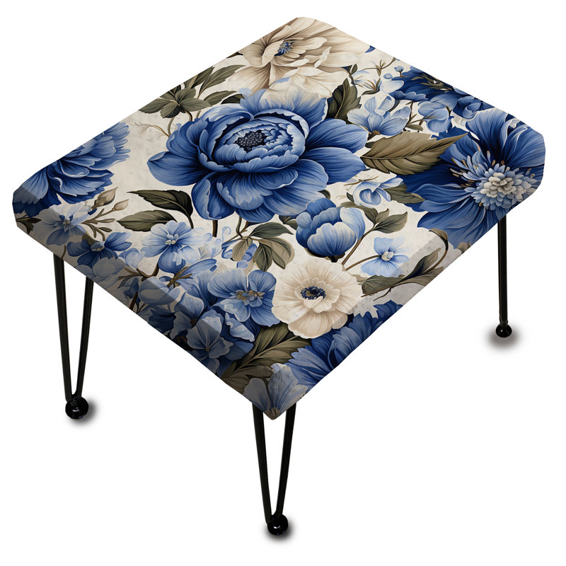 Blue Renaissance Florals Victorian Pattern - Floral Rectangle Ottoman