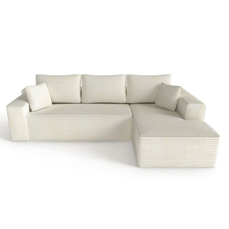 104" Corduroy Frameless Modular L-Shaped Sectional, Deep Seat Cloud Sofa With Reversible Chaise, Cream Corduroy