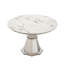 Table de salle à manger ronde de 47 po avec surface en marbre ultrabrillant et base en acier inoxydable à finition miroir 8K, blanc argenté, convient aux dîners de famille dans la cuisine-516473028