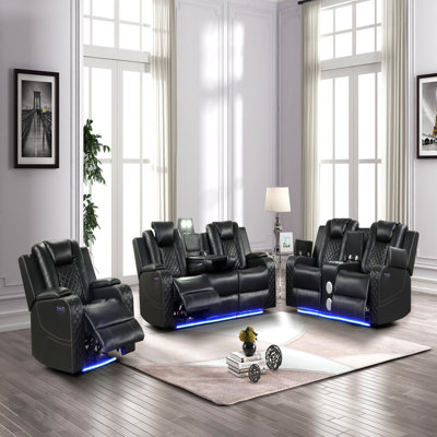 DEL et fauteuil inclinable électrique 3 pièces, similicuir - noir