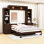 Grand lit escamotable en bois avec tablettes de rangement-224888323