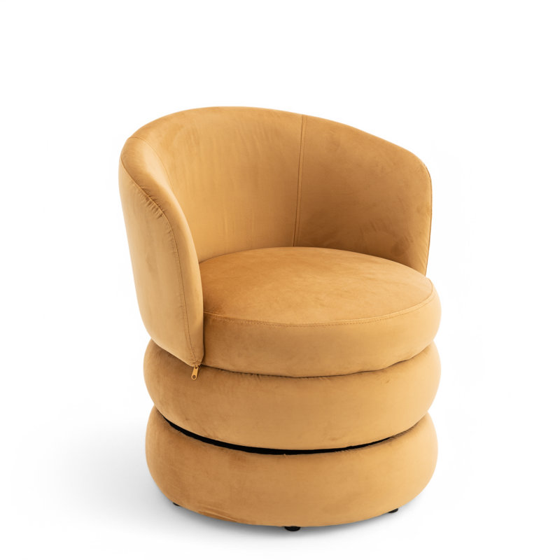 Upholstered Swivel Barrel Chair, Gold Velvet