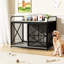 Chenil en bois pour chien en gris - grande cage pour chiens de taille moyenne, table de bout d'intérieur avec rangement et rangement coulissant, porte, complément à Decor As-607631079
