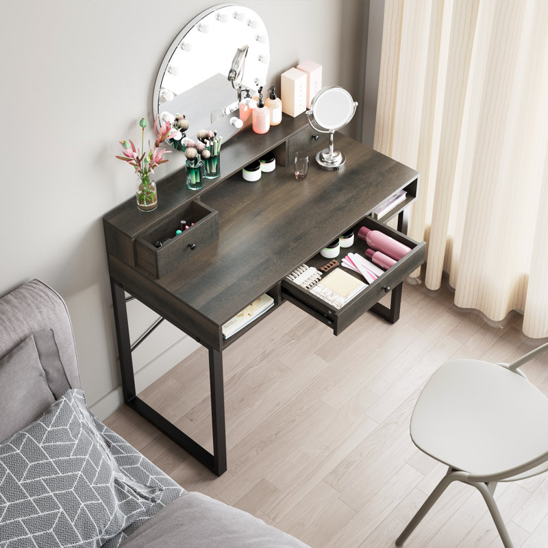 Metal Base Writing Desk, Dark Brown