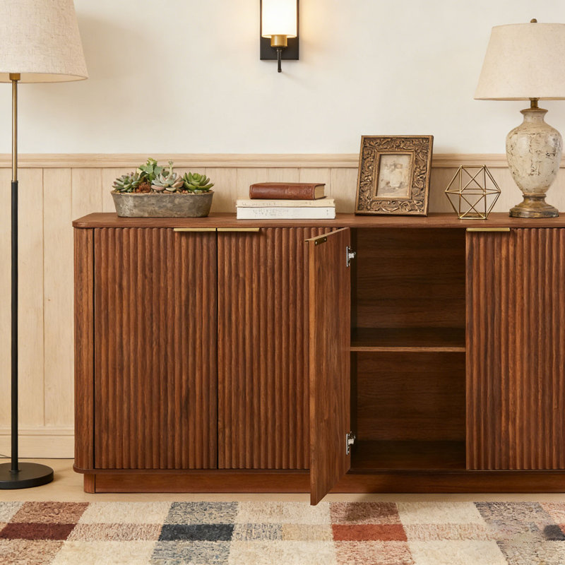 Buffet 63 "à rayures verticales avec rangement, Noyer