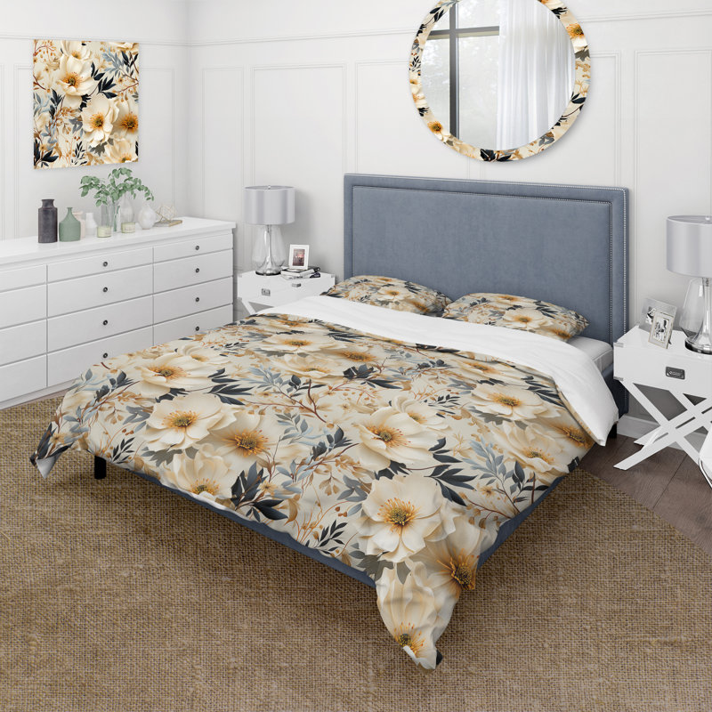 Ensemble de housse de couette Autumn Boho Chic Poppy Blooms II - Floral, Housse de couette pour très grand lit et 2 très
