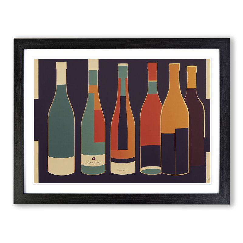 Retro Wine Bottle Vol.4 - Single Picture Frame Painting, 46cm H x 64cm W x 2cm D, Black Framed