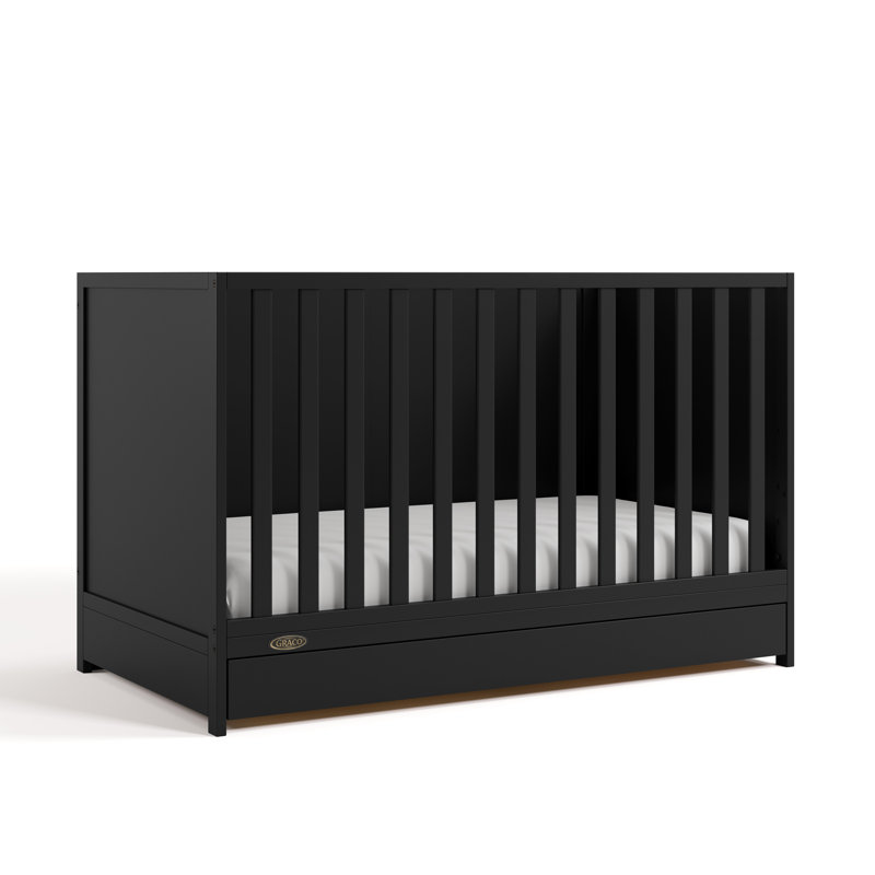 Lit de bébé convertible 3 en 1 avec tiroir Theo, Noir, noir, noir, noir, Lit de bébé + matelas + protecteur