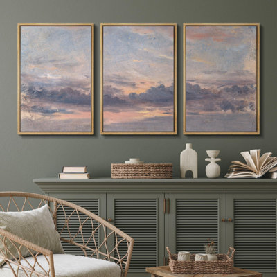 " Sunset Ambiance Tranquil Evening Sky Nature Landscape Illustrations Modern Art Decor Rustic " 3 - Pieces