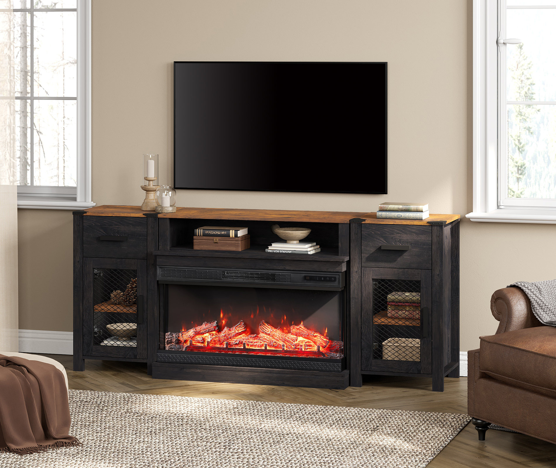 85 Inch Tv Stand With Fireplace