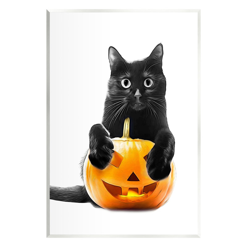 «Az-647-Wood Black Cat And Jack-o-Lantern On Canvas» par Annalisa Latella, H 19 po x l 13 po x P 0,5 po