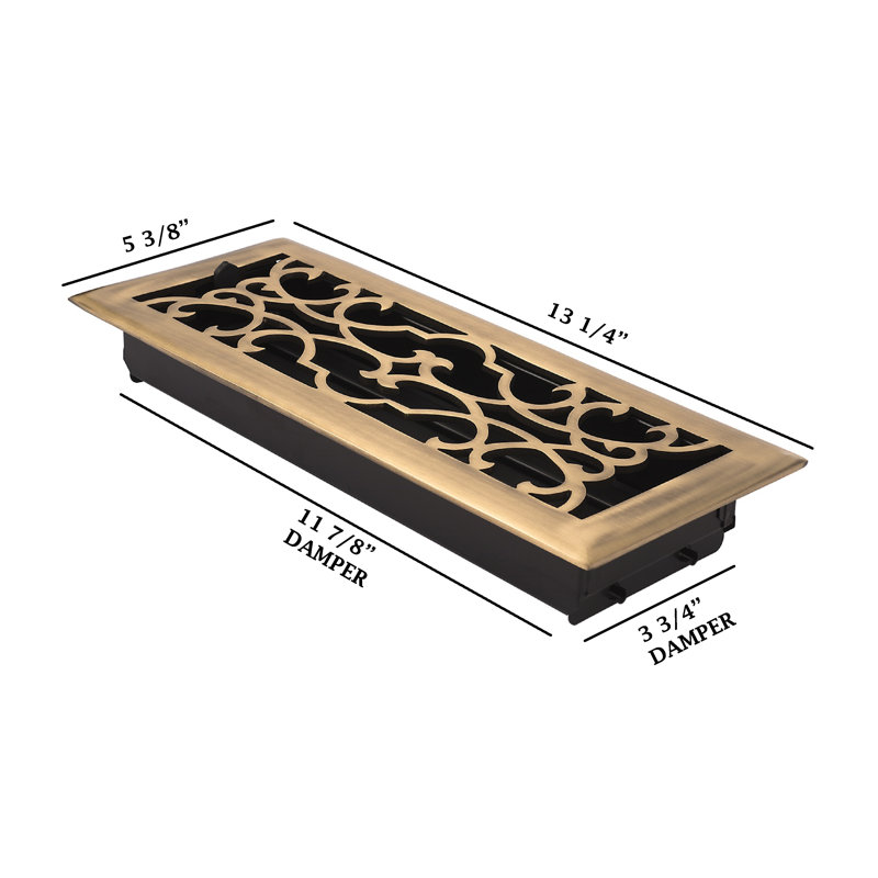 Registre de plancher victorien en métal, l 4 po x L 12 po, Laiton antique