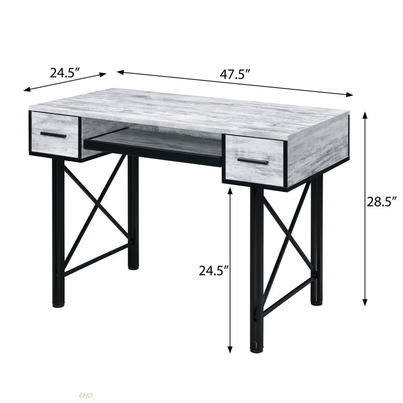 Computer Desk With Keyboard Tray, 28.45" H x 47.45" W x 24.52" D, Antique White