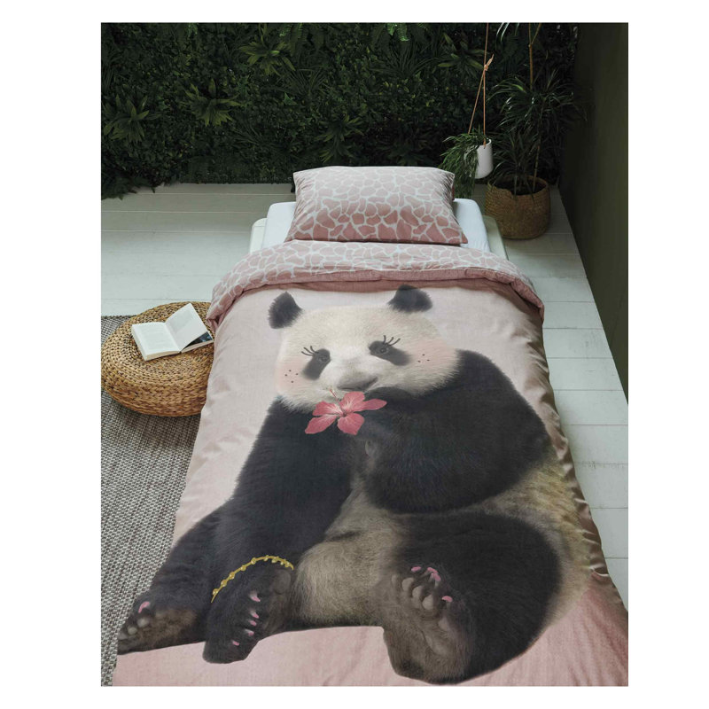 Ensemble de housse de couette réversible en coton Panda Dreams