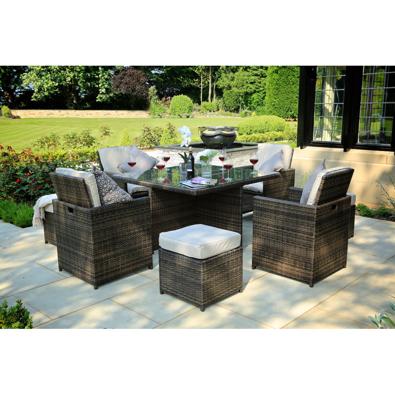 Ormiston 8 Seater Dining Set with Cushions, Black/Beige