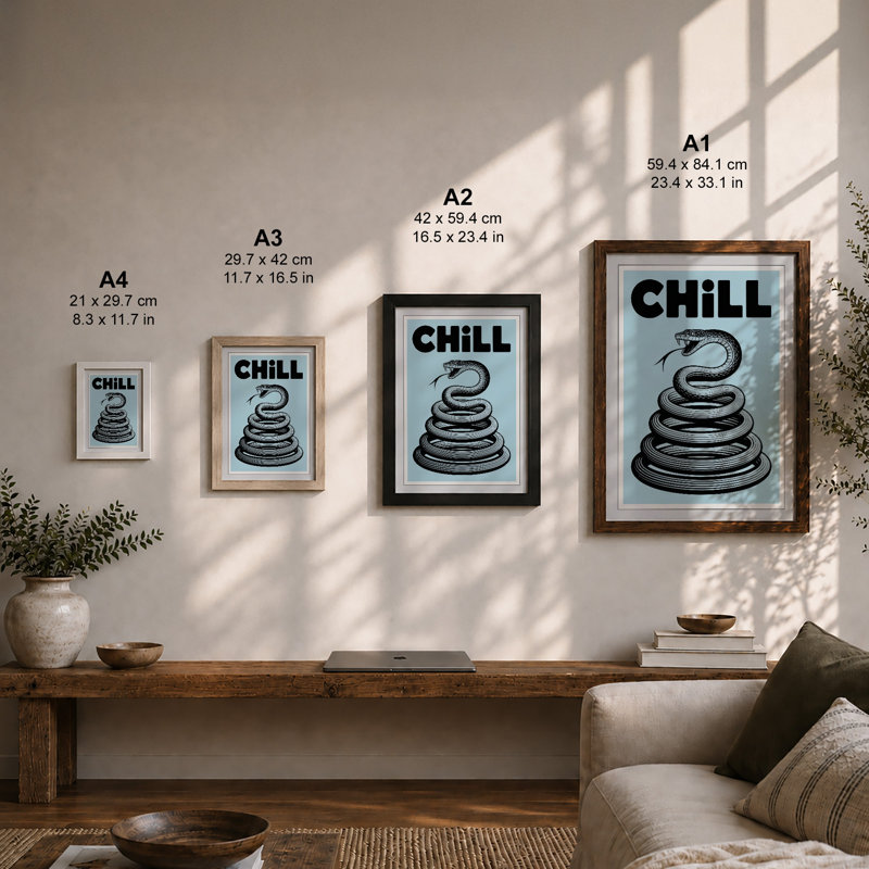 Chill Snake Poster Modern - Framed Print, A3 - 42.0 x 29.7 cm, White