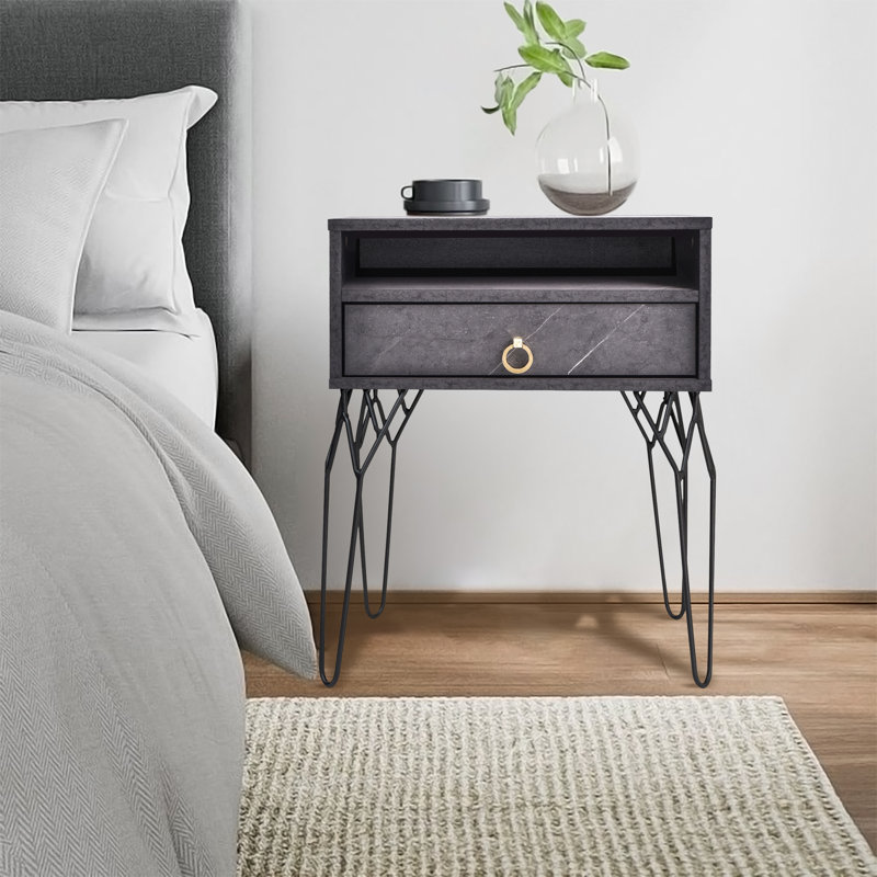 Homar 50.2cm W Manufactured Wood Bedside Table, Grey Stone