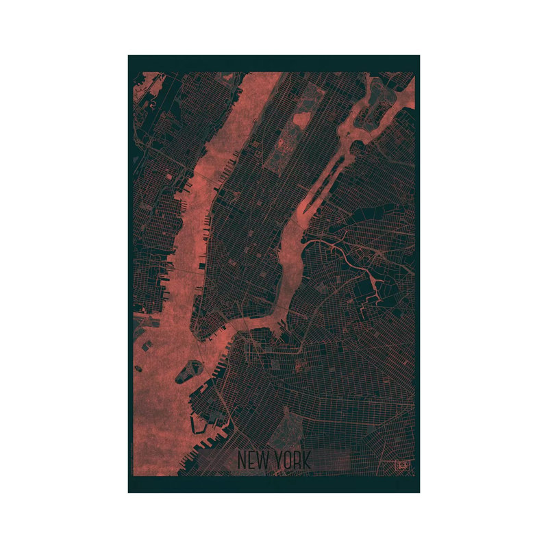 New York Infrared Urban Blueprint Map by Hubert Roguski - Wrapped Canvas Painting, 101.6 cm H x 66.04 cm W x 1.91 cm D
